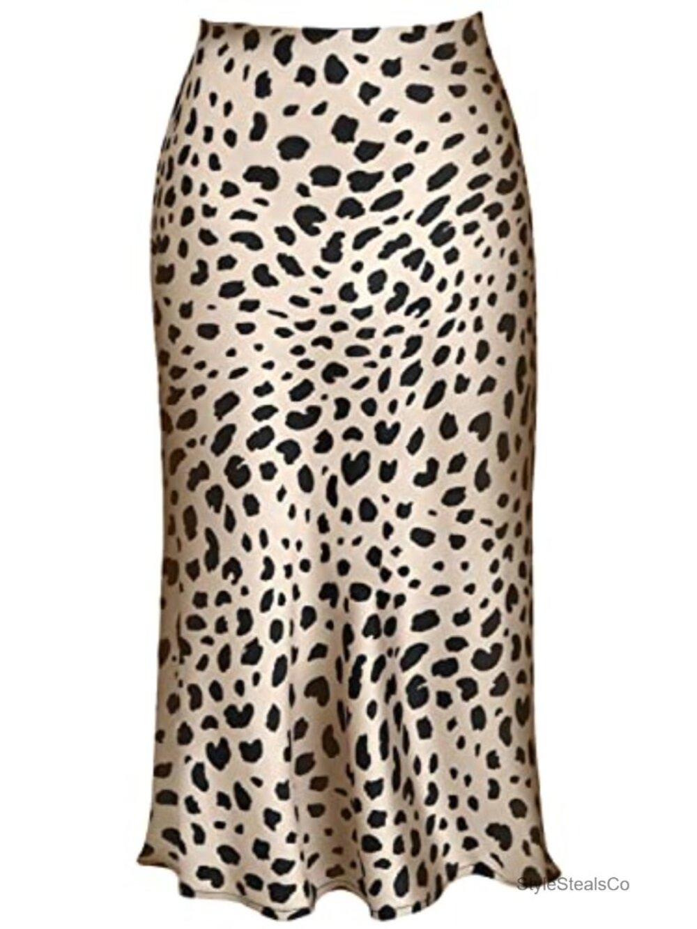 Leopard Print Silk Satin High Waist A-Line Midi Skirt Summer Party